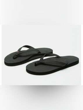 Rainbow Leather Thin Strap Black Flip Flop Sandals - 8